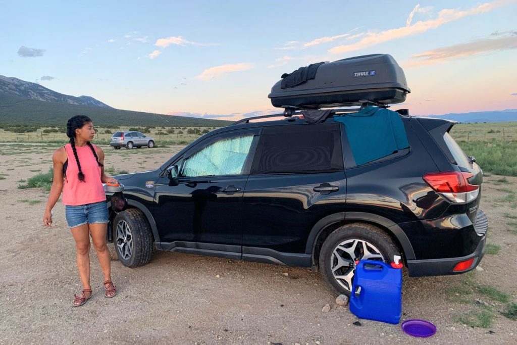 A dirtbag drying clothes outdoors