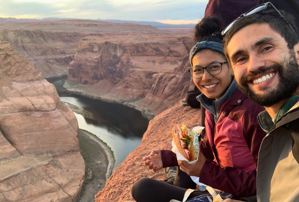 Eating a sandwich during the sunset at Horseshoe Bend