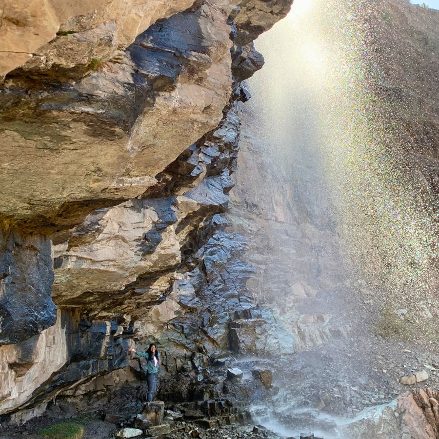 Hiking behind Cascade Falls in Ouray