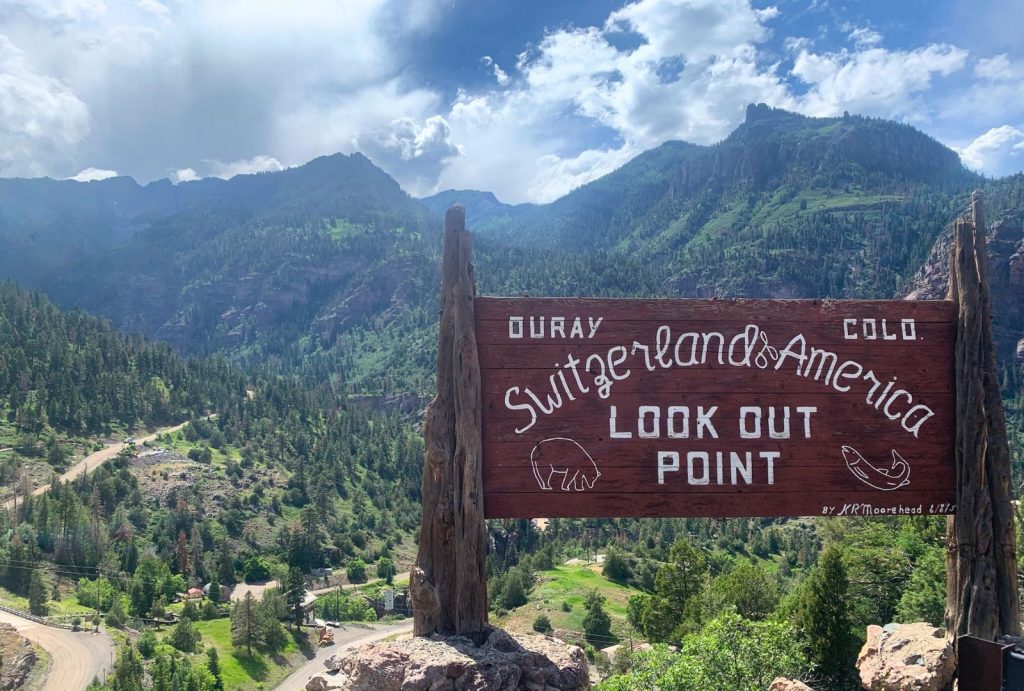 Ouray Switzerland of America sign on million dollar highway
