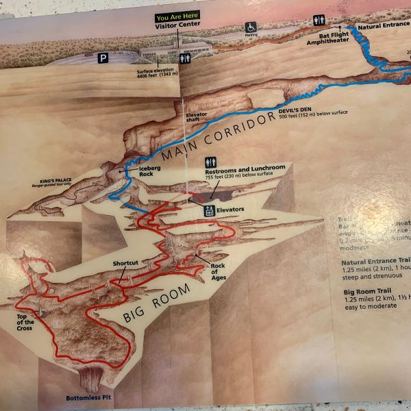 Trail map for Carlsbad Caverns National Park