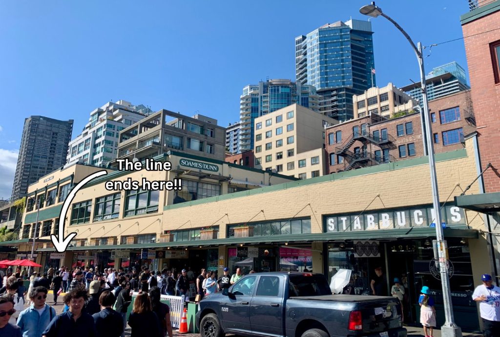 The First Starbucks on Pike Place line to get in