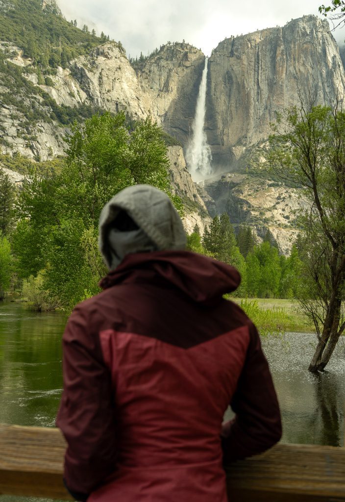 Upper Yosemite Falls from below in Yosemite Valley