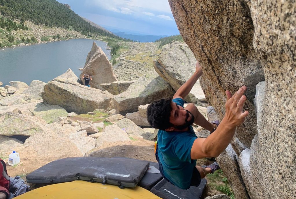 Bouldering at Lincoln Lake near Mount Blue Sky