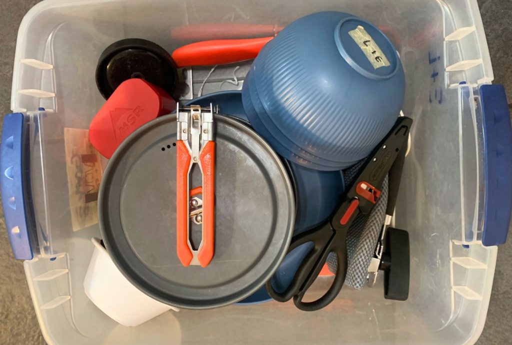 A 15 quart bin for car camping organization
