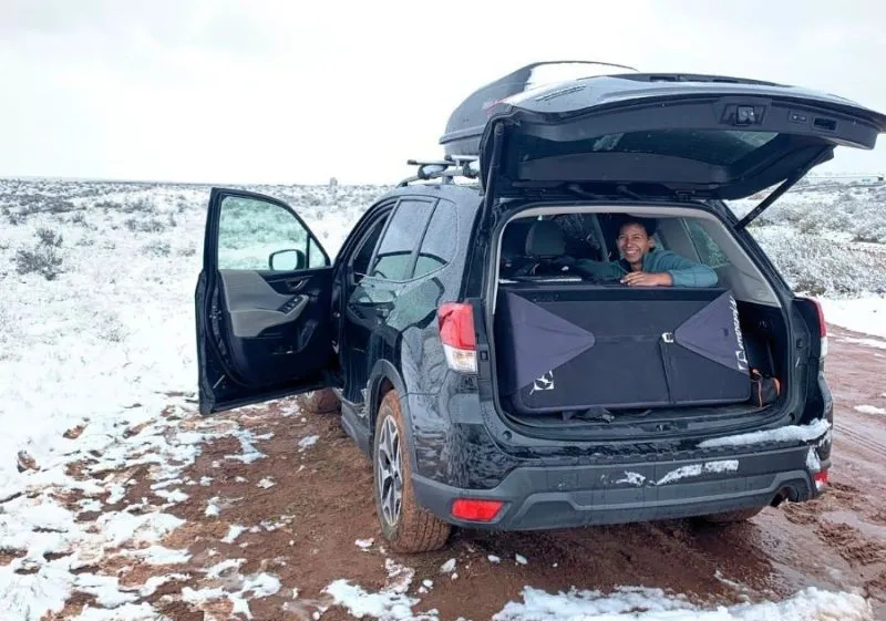 cargo space of the subaru forester while camping