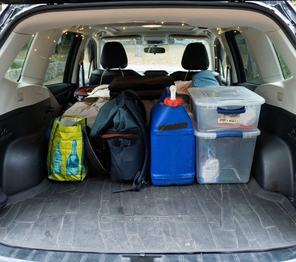 SUV all packed for a car camping road trip