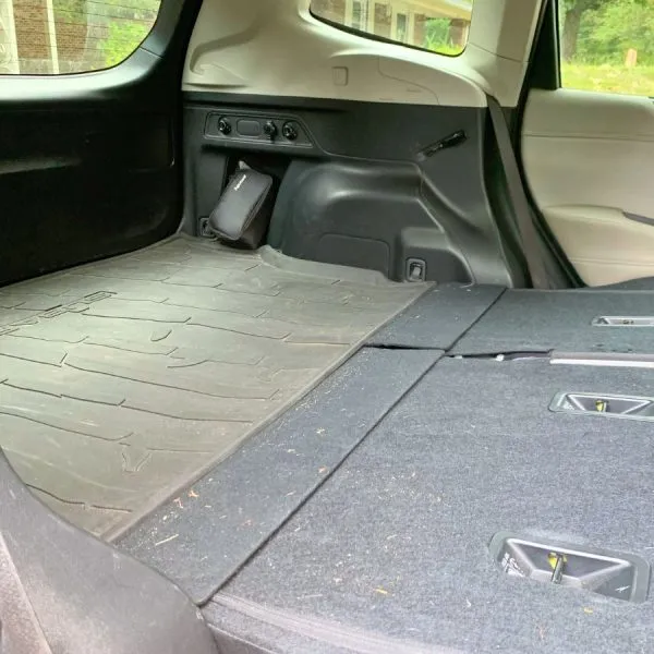 The back seats folded flat in Subaru Forester